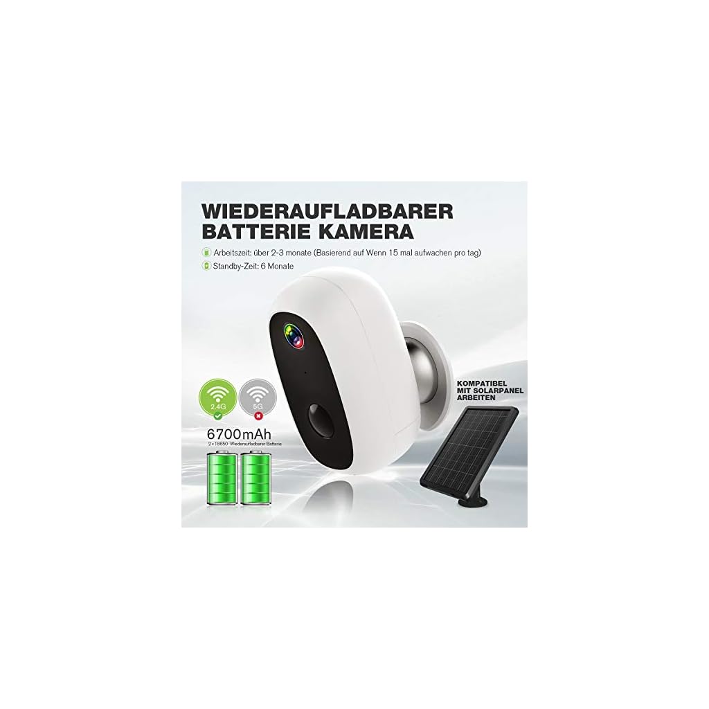 Zeetopin Überwachungskamera Akku mit Solarpanel,1080P Kabellos WLAN Kamera Akku Outdoor mit PIR