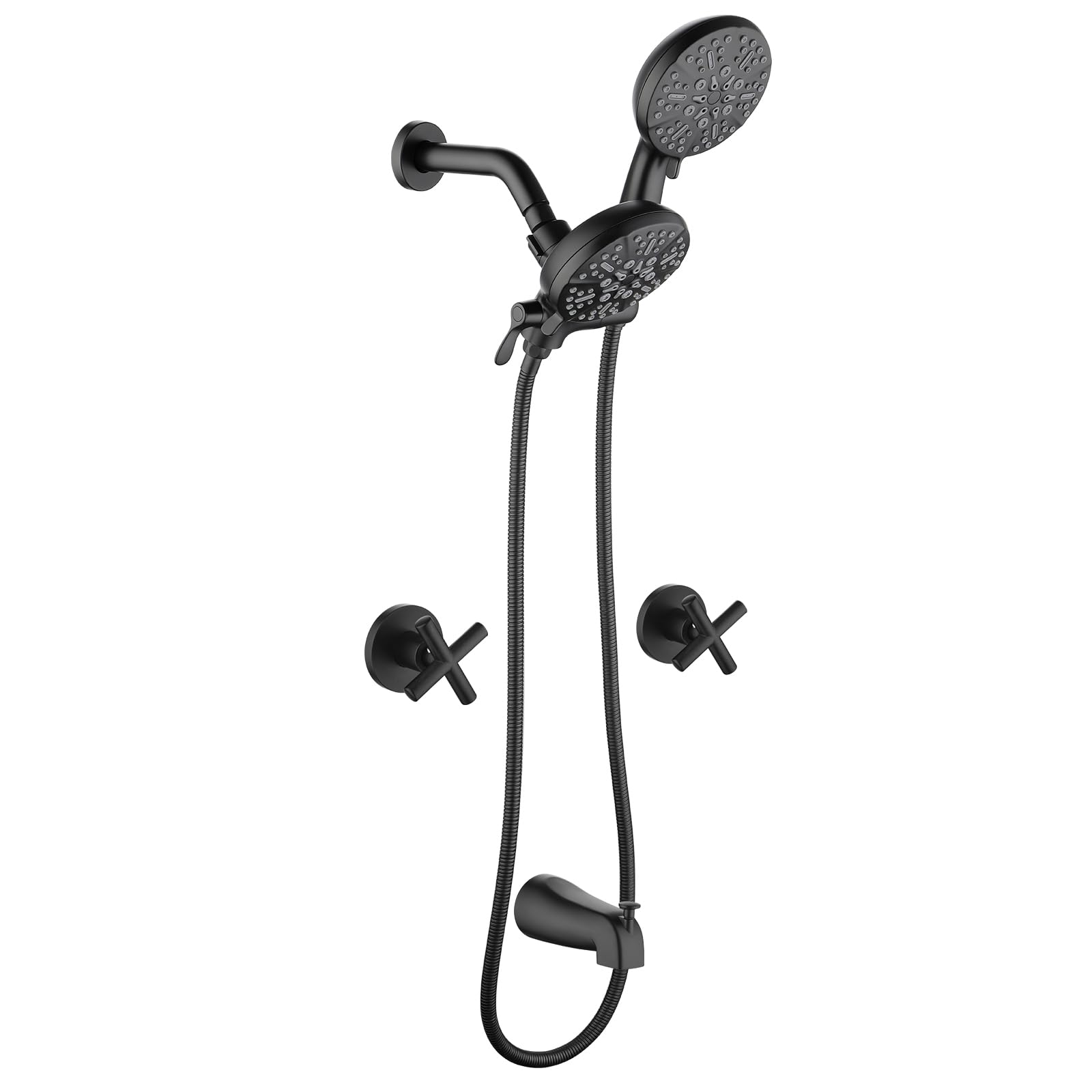 Photo 1 of 2 Handles Shower Faucet Set with Tub Spout Bathtub Shower Faucet Combo Set Shower System Complete Tub and Shower Trim Kit Matte Black Wall Mounted Shower Fixtures
