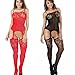 LOVELYBOBO 2-Pack Womens Fishnet Lingerie Striped Crotchless Plus Size Bodysuits Suspenders Bodystockings(Black/Red)