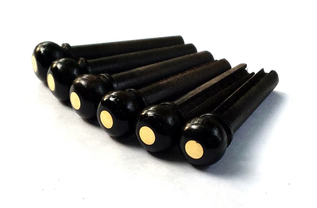 MUSICAL STRING Ebony Guitar Bridge Pins with Brass Dot High Quality 6 pcs (1 Set)