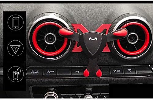 DREAMSOULE Air Vent Car Phone Holder, For Audi A3/S3 (2014-2018) Triangle Construction Car Air Outlet Mount 360-Degree Rotary Cell Phone Holder for iPhone Samsung LG HTC etc. (Black and Red Color)