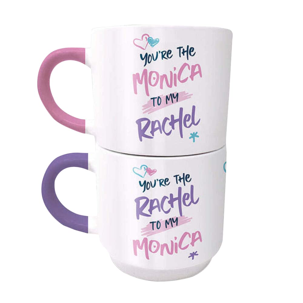 Friends Ceramic Mugs Set of 2 Stacking Mugs (Monica and Rachel Design) - Official Merchandise, White