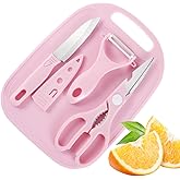 Mini Travel Cutting Board Set, 4 Pcs Portable Mini Camping Plastic Cutting Board & Knife, Fruits & Vegetable Peeler Scissors(Pink)