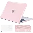EooCoo Case Compatible with MacBook Air 13 inch M4 2025 2024 2023 2022 M3 M2 A3240 A3113 A2681, Pink Air 13.6" Laptop Hard Shell Case + Keyboard Skin Cover + Screen Protector, Crystal Pink