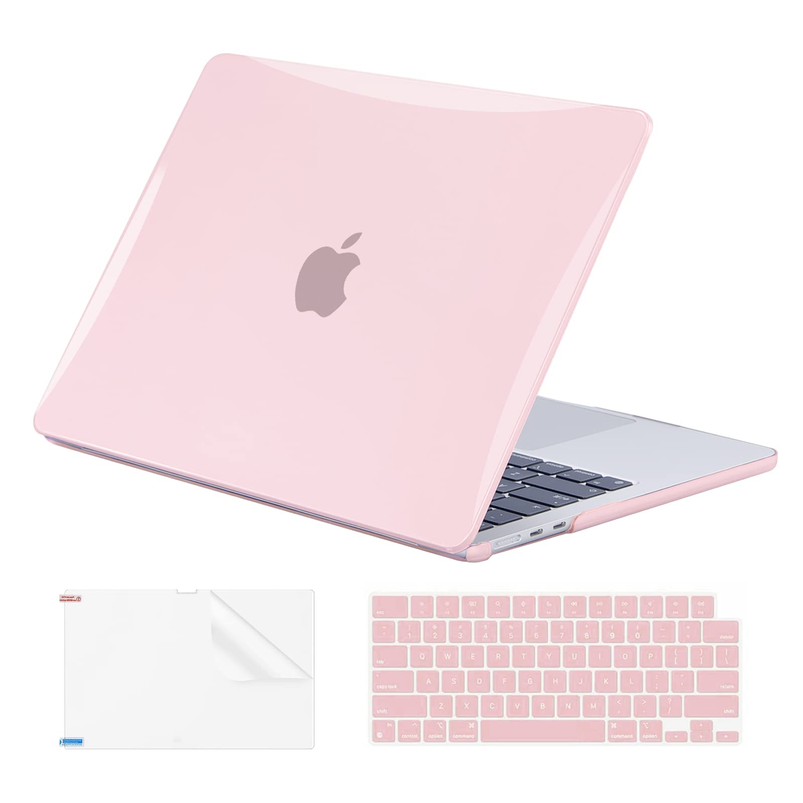 Photo 1 of EooCoo Case Compatible with MacBook Air 13 inch M4 2025 2024 2023 2022 M3 M2 A3240 A3113 A2681, Pink Air 13.6" Laptop Hard Shell Case + Keyboard Skin Cover + Screen Protector, Crystal Pink