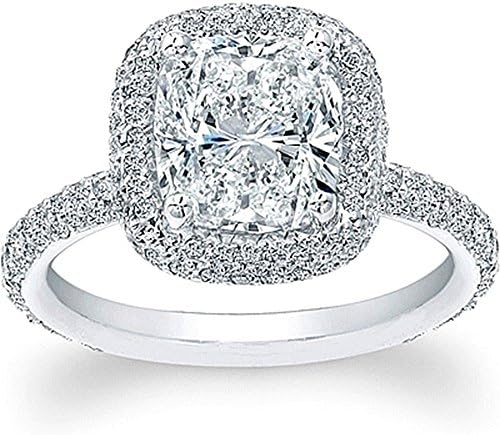 King of Jewelry Natural, Not Enhanced, Cushion Cut Thin Micro-Pave Halo Diamond Engagement Ring, H-Color, VS2 Clarity - GIA Certified (rose-gold, 2.40)