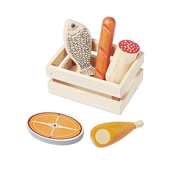 howa Kaufladen Zubehör aus Holz - 35-teiliges Kaufmannsladen Zubehör Set mit Obst, Gemüse, Backwaren, Milchprodukten, Fisch, Fleisch und EIS - in 5 Holzkistchen 14876 – Bild 5