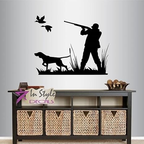 Wall Vinyl Decal Home Decor Art Sticker Duck Hunting Hunter And Dog Man Shotgun Animal Nature Bedroom Livingt Room Removable Stylish Mural Unique