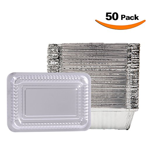 XIAFEI Disposable Durable Aluminum Rectangular Foil Pans, Take-Out Containers, Pack of 50 with PET Plastic Lids