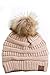 ScarvesMe Solid Ribbed Beanie with Fur Pompom (Beige)