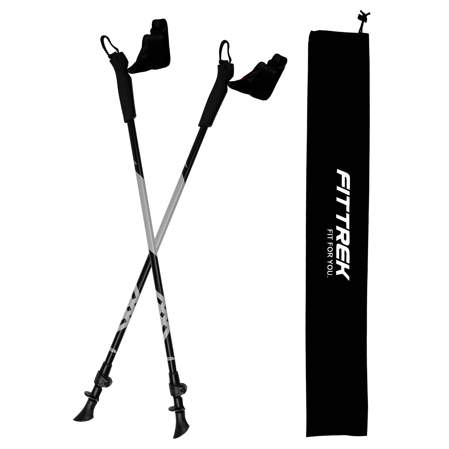 FitTrek Nordic Walking Poles for Men Women - 2 Pack Aluminum Nordic Walking Sticks - Nordic Poles with Ergonomic Grip Adjustable Ultralight for Hiking, Camping, Trekking, Mountaineering, Backpacking