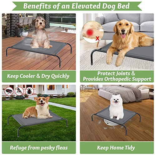 Chew Proof Elevated Dog Bed, Cooling Raised Dog Cot Beds for Large