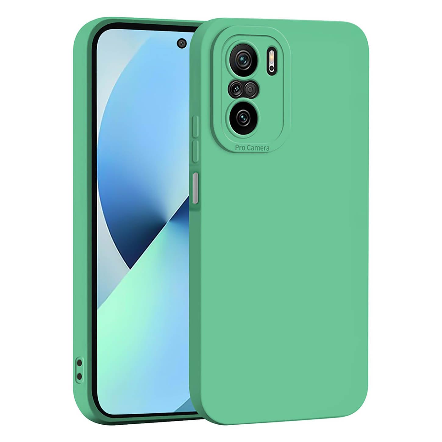 ILING Liquid Silicone Case for Xiaomi Poco F3/Xiaomi Mi 11i 5G, Simple Solid Color Back Soft Gel Rubber Frosted TPU Bumper Shockproof Protective Ultra-thin Phone Case Cover (Green)
