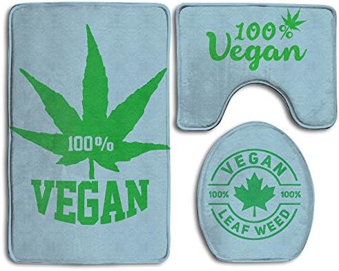 The Home Lover 3-Piece Bath/Bathroom Rug/mat Set 100% Vegan Leaf Weed Blue Bath Rug Mat,Contour Mat &amp; Lid Cover Non-Slip With Rubber Backing