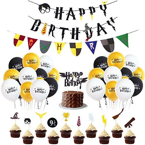 Wizard Birthday Party Supplies Set - Happy Birthday Banner, Cake Topper,Cupcake Toppers - HP Theme Party Decorations (Style2)