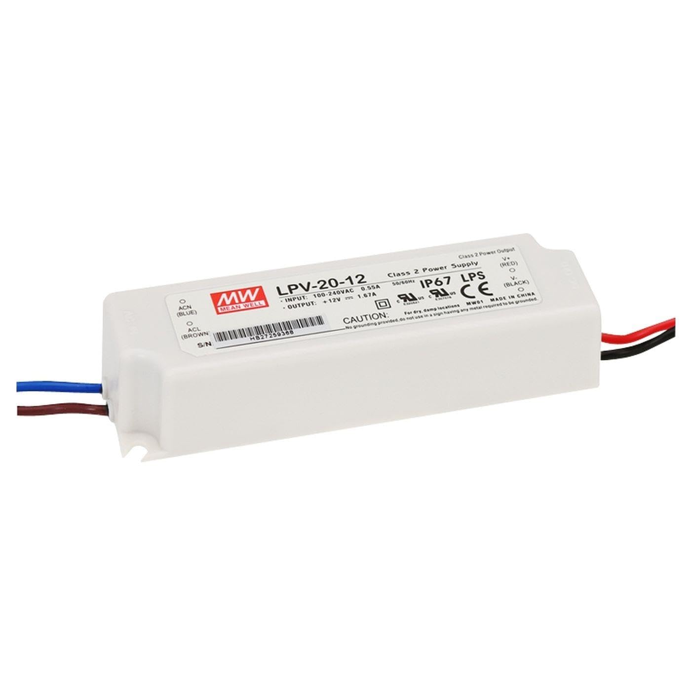 MeanWell LED-Treiber, LED-Trafo Konstantspannung Mean Well LPV-20-12 20 W (max) 0 - 1.67 A 12 V/DC Überlasts