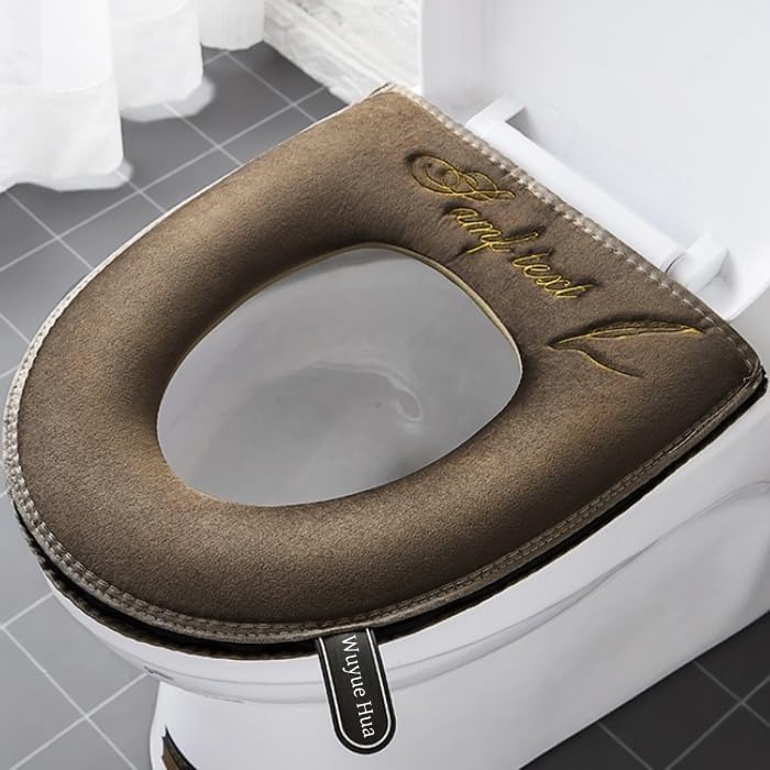 Photo 1 of 2 Pieces Thicker Bathroom Soft Toilet Seat Cover Pad with Handle Toilet Lid Cover Cushion Soft Thicker Washable Fits All Oval Toilet Seats Gray