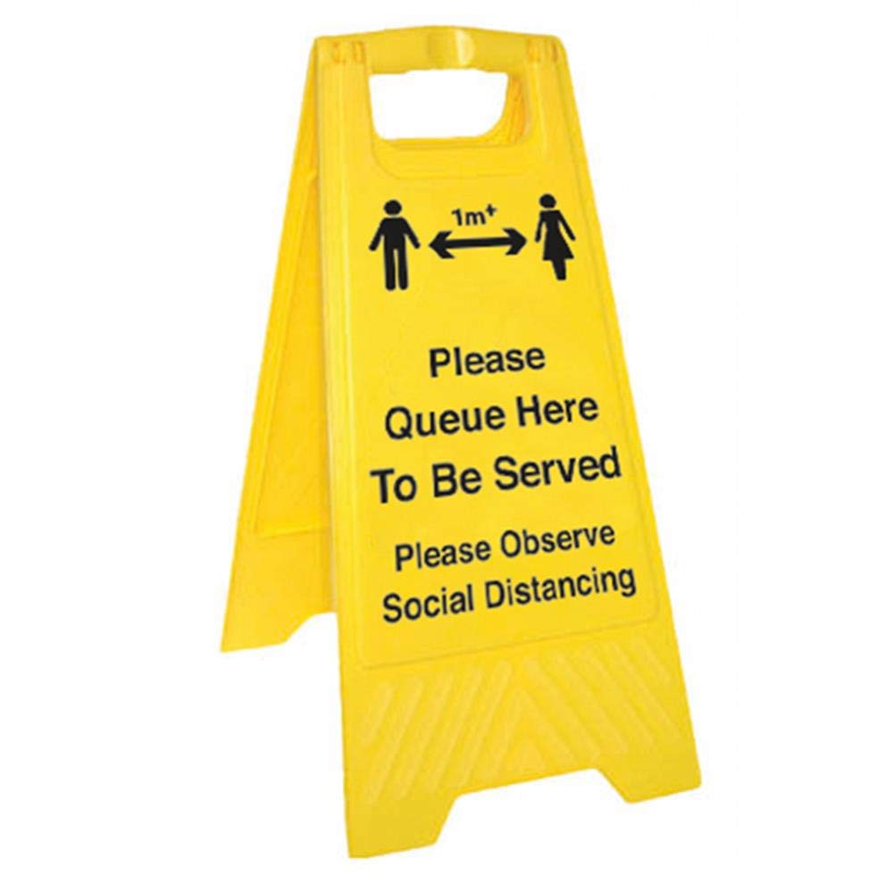 V Safety Please Queue Here - 300mm x 620mm - Double Sided Floor Sign