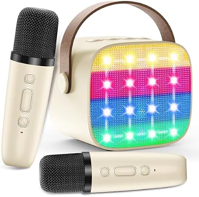 Micrófono Karaoke para Niños, Karaoke Infantil 2 Microfonos Inalambrico, Altavoz Bluetooth Portátil con Efectos de Cambio de Voz y Luces LED, para Fiestas, Regalos de Cumpleaños y Juguetes Educativos