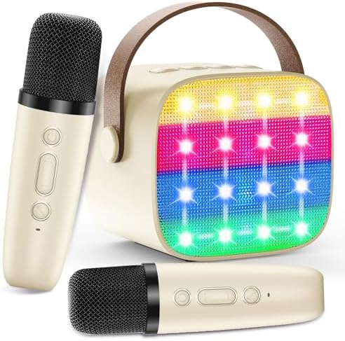 Microfone de Karaoke para crianças, microfones sem fios para Karaoke 2 para crianças, altifalante Bluetooth portátil com efeitos de mudança de voz e luzes LED, para festas, presentes de aniversário e brinquedos educativos