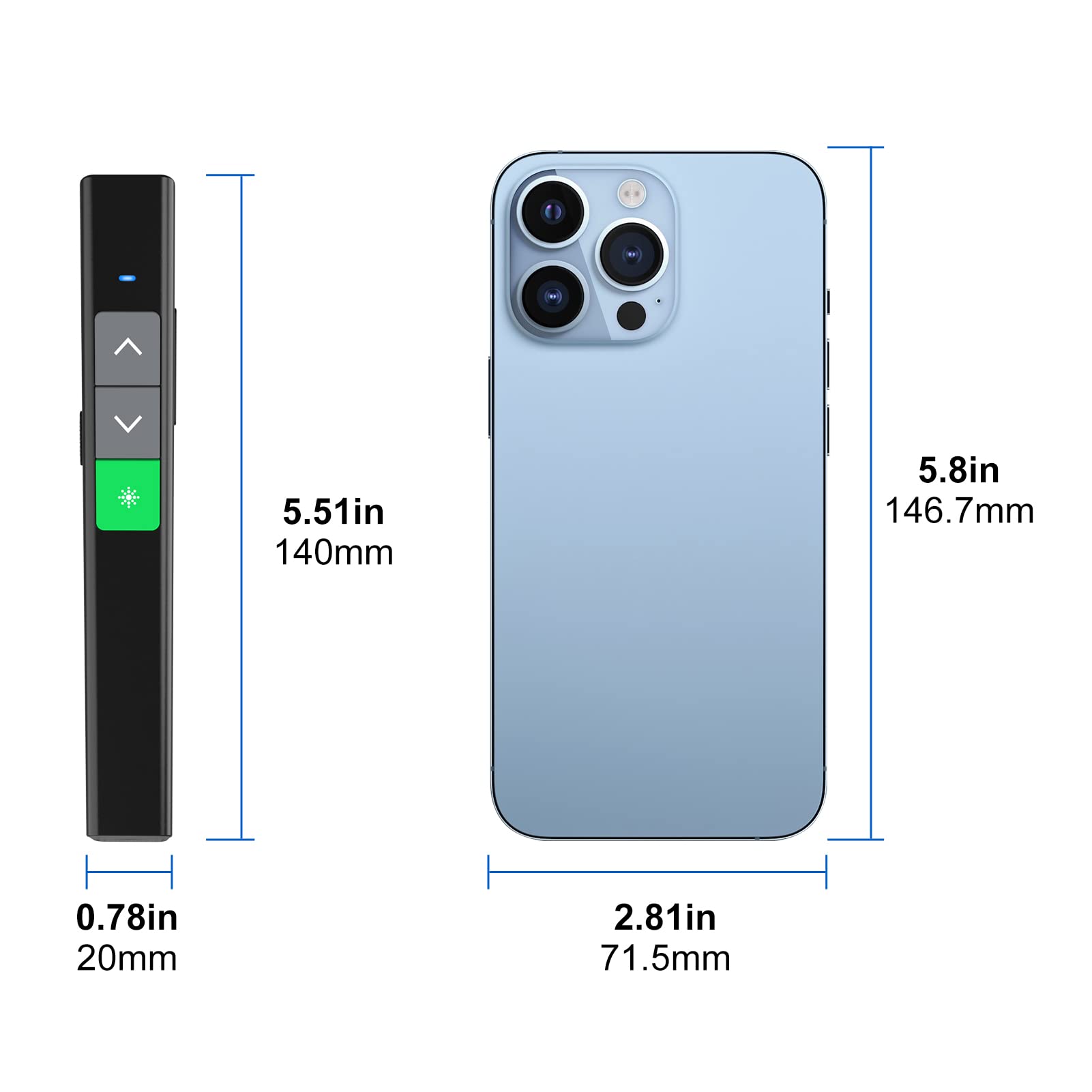 SSPONT Rechargeable Presentation Clicker for Powerpoint, Wireless Presentation Remote Green Laser Pointer for Presenter, Slide Advancer Keynote/PPT/Classroom/MacBook/Mac/Laptop/Windows/Linux (JH37G)