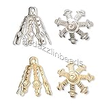 100 Big 10mm Plated Brass Bell Bead End Cap Charms with Loop (Nickel Plated)