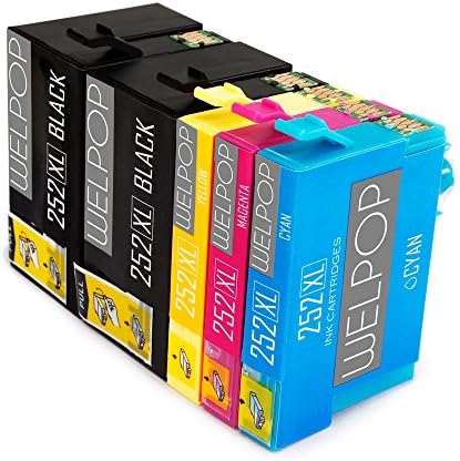 WELPOP 252XL Remanufactured ink cartridges Replacement for Epson 252 ink cartridges, (2 Black, 1 Cyan, 1 Magenta, 1 Yellow) Uesd for Epson Workforce WF 3640 WF 3630 WF 3620 WF 7610 WF 7620 WF 7110