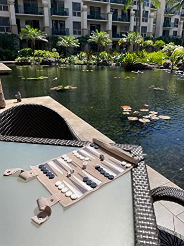 Sondergut Roll-up Portable Suede Backgammon Game Set - for Adults & Children - Ideal for RV Travel, Cruise, Airplane, Camping, Backpacking, Road Trips, Etc. Multiple Colors (Cream)