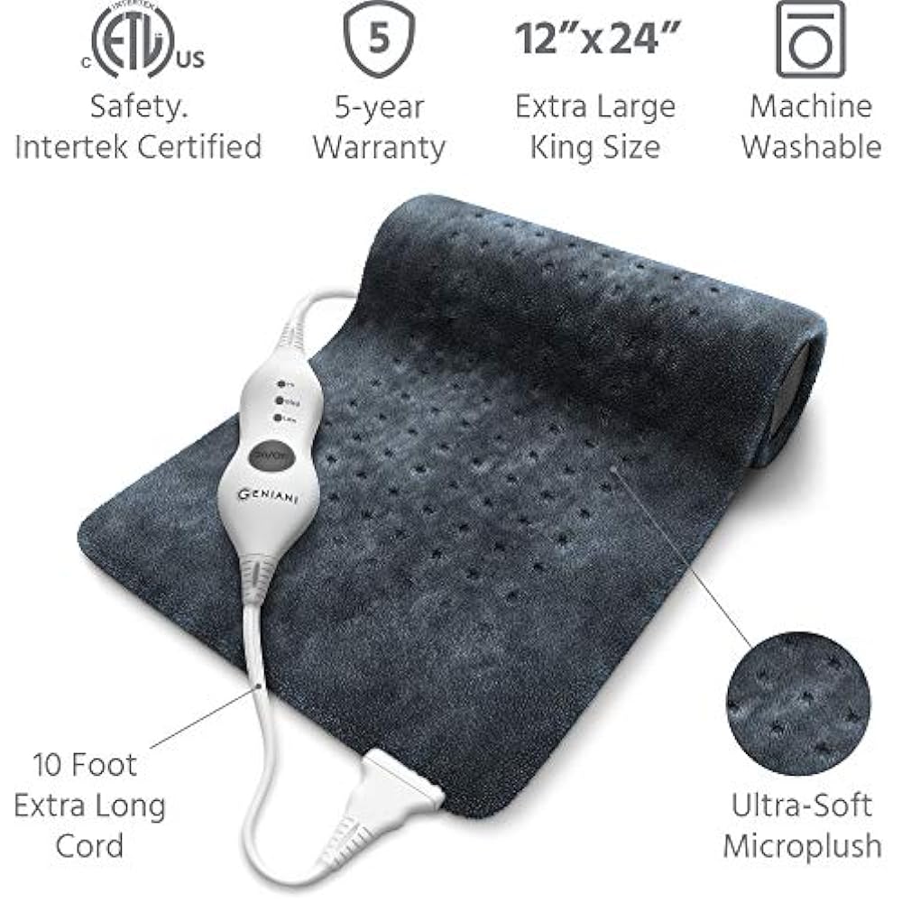 Extra Large Electric Heating Pad For Back Pain Cramps Relief Auto