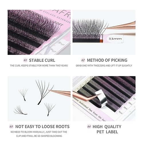 ANNAFRIS 6D W Eyelash Extension 0.07 D 8-15 mm Premade Fan Lash Russian Volume Fans Eyelashes 6D Eyelash Extension Professional(6D 0.07 D 8-15mm)