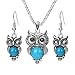 Paxuan Womens Vintage Owl Turquoise Jewelry Sets Retro Silver Turquoise Owl Pendant Necklace Drop Earrings Link Bracelet Set (Turquoise)