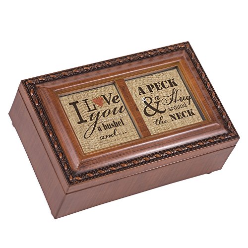 Cottage Garden Love You A Bushel and Peck Woodgrain Rope Trim Petite Music Box Plays You Light Up My Life
