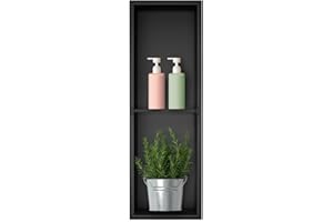 Elefloom Shower Niche, Stainless Steel Elegant Bathroom Niche, No Tile Needed Recessed Shower Shelf Organizer for Storage, Black, 8"×24"