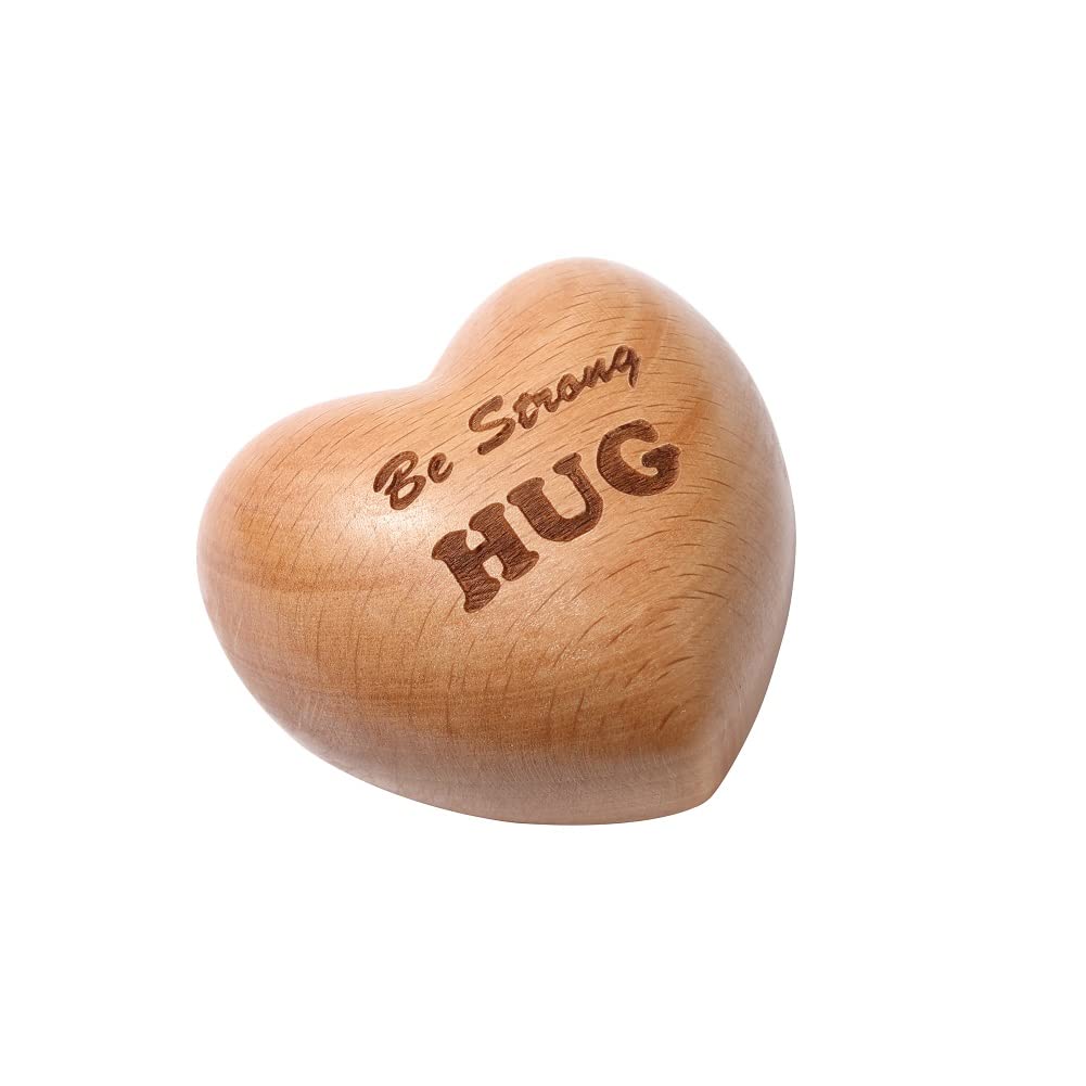 UNIKWISH Wooden Heart Ornaments, Hand Holding Gift, Be Strong Hug, Tiny Hug Token, Missing You Gift For Friends Families