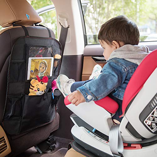 Funbliss Kick Mats Car Seat Back Protectors Back of Seat Organizers-iPad Tablet Holder,Toy Storage for Baby,Black Kick Mats,Seat Protector for Infant,Kids Travel Accessoriesï¼ˆ1packï¼‰