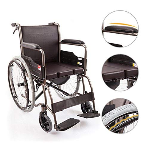 yuwell Premium Medical Multi-Function Folding Manual Commode Wheelchair with Handbrakes,Highly Adjus