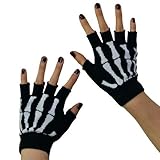 New Black Punk Gothic Dark Rock White Skeleton Hand Warmer Half Finger Gloves by Chunkaew