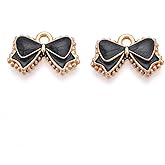 DanLingJewelry 100Pcs Craft Supplies Black Bow Jewelry Charms Mini Cute Bowknot Pendants Charms for DIY Bracelets Earrings Necklace 10x16x2mm