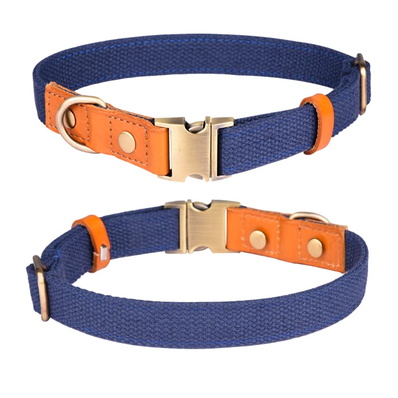 Haoyueer Nylon Dog Collar, with Metal Safety Buckle, Adjustable leather & Nylon Pet Collars for Small Medium Large Dogs (S, Dark Blue)
