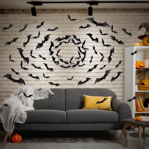 LUDILO 100pcs Bats Halloween Decorations: Halloween Bats Wall Décor Bat Stickers Decals PVC 3D Wall Bat Scary Stickers Halloweens Party Decorations Indoor Outdoor DIY Home Window Door Décor