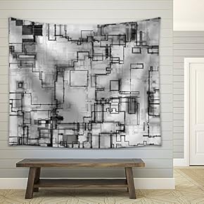 Abstract Technical Seamless Pattern with Dark Lines - Fabric Wall Tapestry Home Decor - 51x60 inches