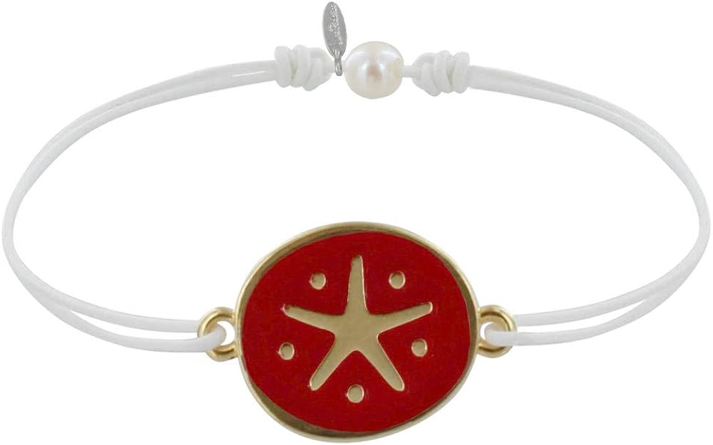 LES POULETTES BIJOUX - Bracelet Link Medal in Brass Star Enamelled Red - White