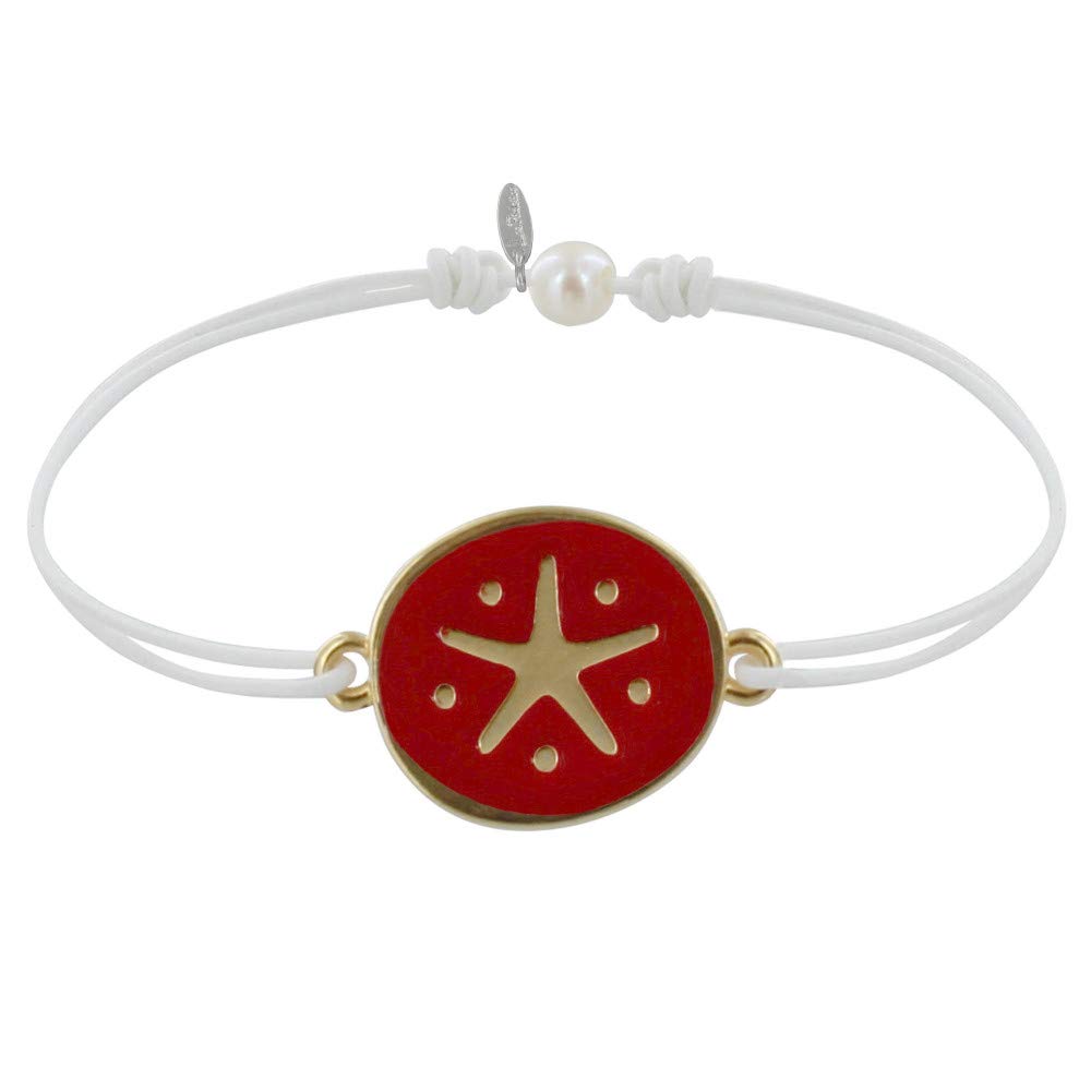 LES POULETTES BIJOUX - Bracelet Link Medal in Brass Star Enamelled Red - White