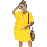Ladybranch Women’s Casual Summer T Shirt Dress Elastic Loose Short Sleeve Dress with Pocket for Women