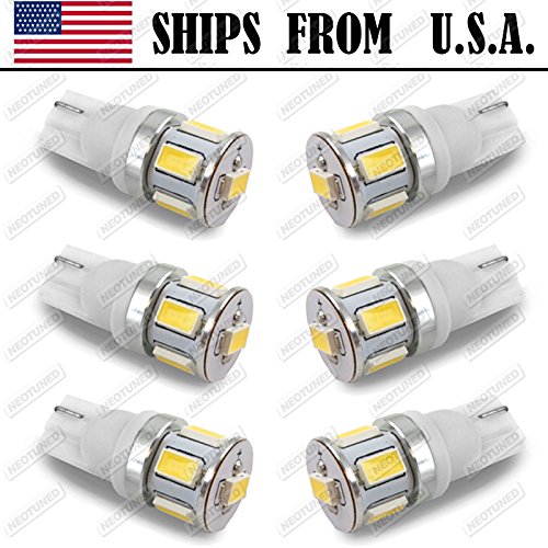 Neotuned 6x T10 White Super Bright LED Bulbs Wedge 6 5630SMD 192 168 194 2825 158