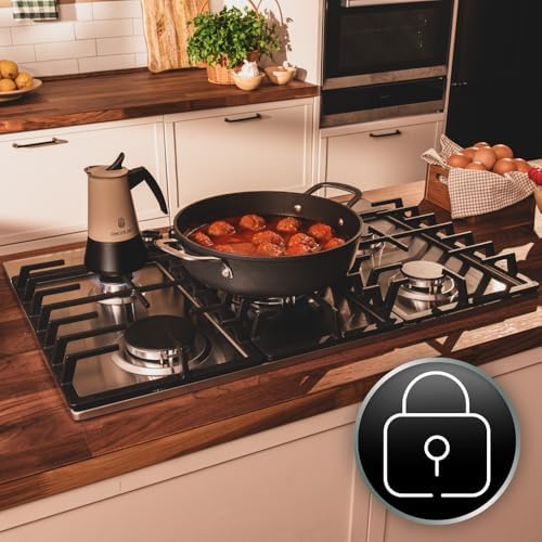 Bolero Squad GN 5200F - Piastra a gas a 5 fuochi in acciaio inox, 11 kW, pronta per gas naturale, acciaio inox, griglie complete in ghisa, bruciatore wok, accensione elettrica