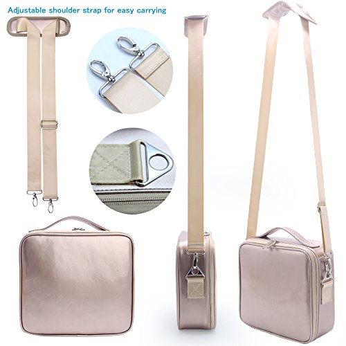 Makeup Travel Case, Makeup Bag Train Case Make Up Organizers And Storage for Cosmetics Jewelry Electronics with Adjustable Shoulder Strap Rose Gold