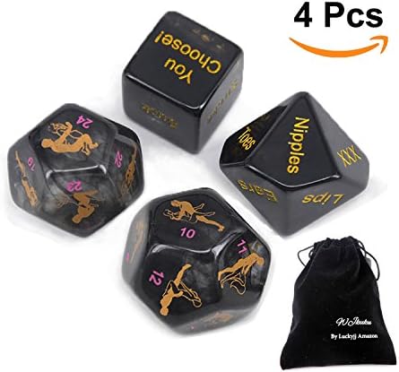 Dice Set for Party Game, 4 pieces Black Dice with FREE Pouches