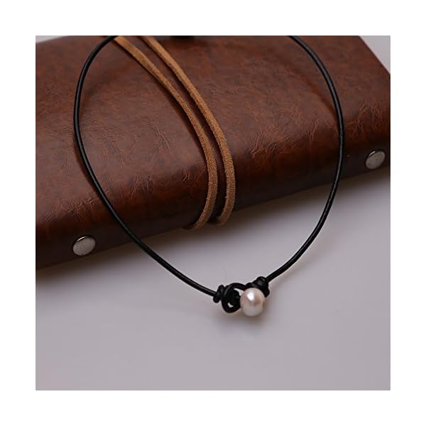 Single Cultured Freshwater Pearl Leather Choker Necklace on Genuine Black Leather Cord for Women Gift Handmade - Image 6