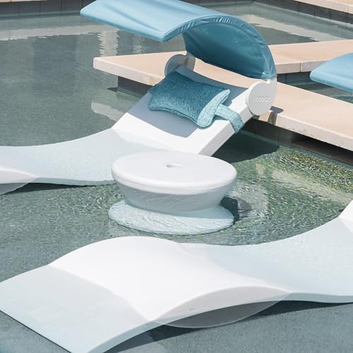 Ledge Lounger in-Pool Side Table with 2” Umbrella Hole - White Tanning Ledge Furniture for in-Water Use up to 10” Deep - UV20 Rated Resin, No-Rust Pool Deck Furniture for Baja Shelves & Sun Shelves